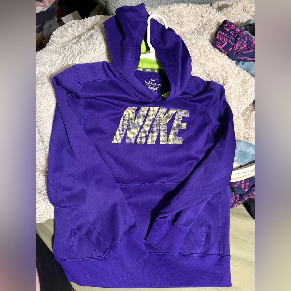 Nike Youth Purple and Green Therma-Fit Hoodie